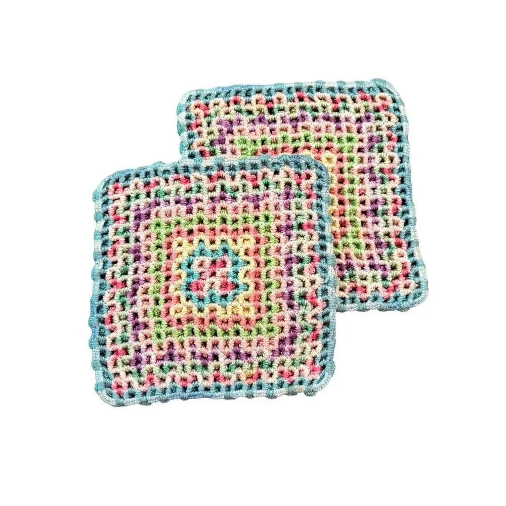 2 Retro Vintage Hand Made Potholders Hot Pads Pastels
